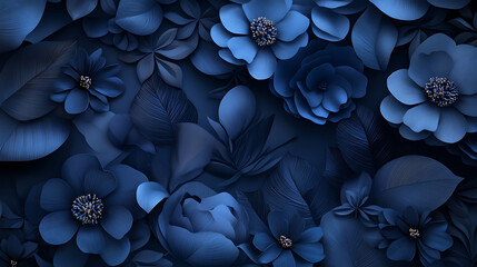Poster - Abstract modern futuristic dark blue flowers and leaves, design background