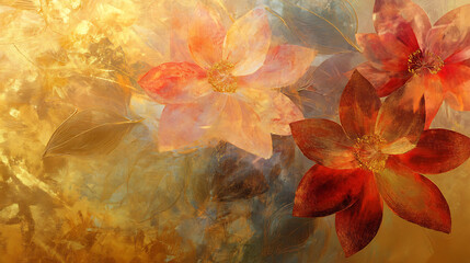 Aufkleber - Abstract oil painting technique, flowers, leaves, futuristic style, cards, murals, carpets, decorations, wall paintings, posters