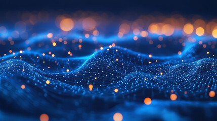 Fototapete - Abstract structure of circuit board with glowing neon blue lines and dots, computer technology and business concept background