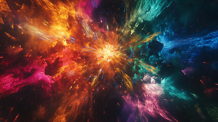 Leinwandbilder - Aerial drone photograph capturing a breathtaking top view of vibrant, epic fireworks exploding in a night sky, showcasing a spectacular array of colors