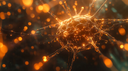 Fototapete - Ai brain like structure with neurons and synapses firing and connecting in intricate patterns