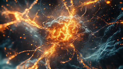 Fototapete - Ai brain like structure with neurons and synapses firing and connecting in intricate patterns