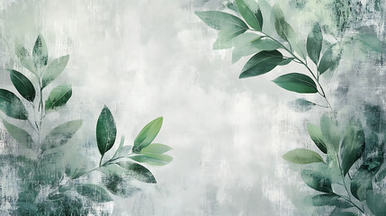 Poster - An abstract artistic background with retro brushstrokes and textured backgrounds, oil on canvas, modern art with green leaves, gray leaves, posters, cards, murals, rugs and prints