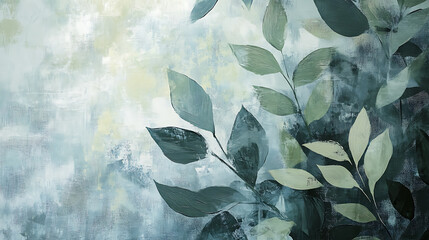 Poster - An abstract artistic background with retro brushstrokes and textured backgrounds, oil on canvas, modern art with green leaves, gray leaves, posters, cards, murals, rugs and prints