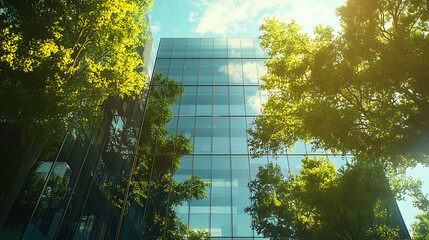 Aufkleber - An eco-friendly building with trees to reduce heat and co2, green office building in a modern city