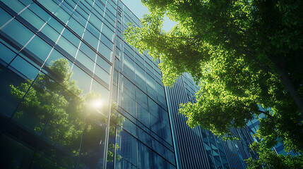 Aufkleber - An eco-friendly building with trees to reduce heat and co2, green office building in a modern city