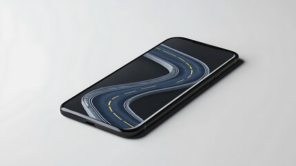 Aufkleber - An illustration of a 3-dimensional road coming out of a smartphone, a realistic road in a mobile phone, this mockup is placed on a white background, representing the concept of an online shopping