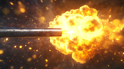 Aufkleber - Animated 3d blast motion flashes after weapon shot with realistic muzzle flash and shotgun fire effects, modern illustration