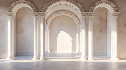 Aufkleber - Arches with columns in the wall, internal gate with white columns in a palace or castle on a light wall background 3d illustration