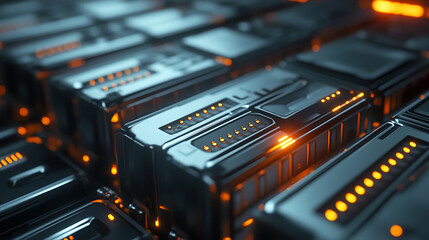 Fototapete - Battery energy storage system consisting of several lithium battery modules placed side by side