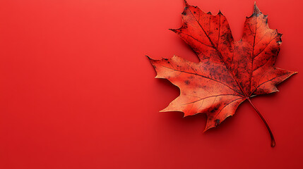 Poster - Big maple leaf with copy space on red background