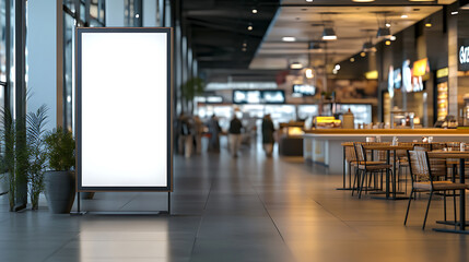 Aufkleber - Blank billboard stand at a busy indoor food court, advertisement and retail concept