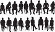 © Curto - vector, silhouette of a large group of mixed people siiting on chair