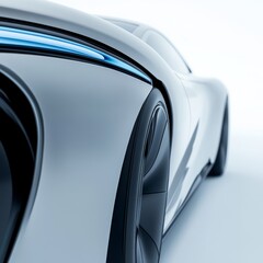 Fototapete - Sleek Futuristic Vehicle Detail: A Close-Up of an Automotive Design with Smooth Curves and Blue Accent Line 