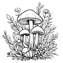 Toadstool coloring book vector art, Toadstool vector graphic