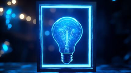 Aufkleber - Blue colored cryptocurrency image with a glowing led bulb with a white frame around it