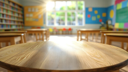 Fototapete - Blur image of picture library background, library resources, including vast knowledge and sun light, school classroom in blur background, blurry view of elementary class room