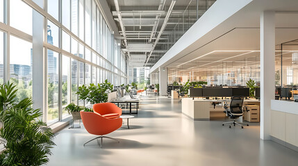 Fototapete - Blurred view of a modern open space office the dynamic environment of a contemporary workplace