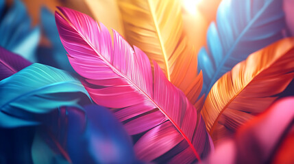 Aufkleber - Bright tropical overlapping leaves trendy background