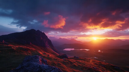 Fototapete - Captivating 4k time-lapse majestic sunrise/sunset landscape with stunning nature's light and rolling colorful clouds, sunset in the clouds
