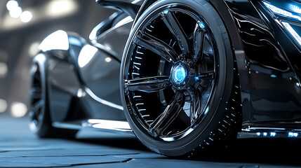 Aufkleber - Car wheels for future cars, futuristic sports car tire technology concept with rim frame intersection