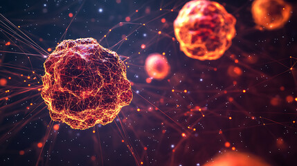 Poster - Cells of cancer, oncology low poly wireframe, polygonal image of a starry sky or space with points, lines, and shapes in the form of stars