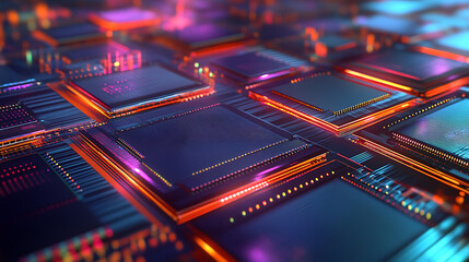 Fototapete - Close-up of semiconductor manufacturing with precision machinery and microchips, symbolizing advanced technology and electronics production