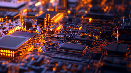 Fototapete - Close-up of semiconductor manufacturing with precision machinery and microchips, symbolizing advanced technology and electronics production