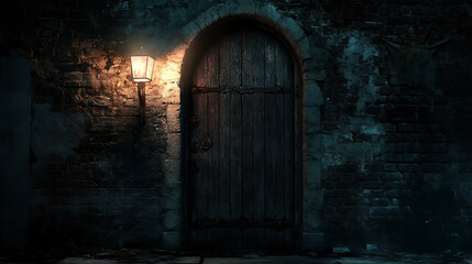Aufkleber - Closed door in a dark room, the light shone on the door