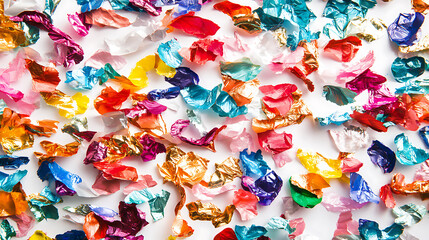 Poster - Colorful foil confetti on a white background