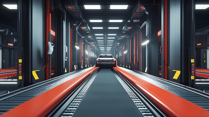 Poster - Conveyor for the assembly of cars in an industrial enterprise, 3d rendering