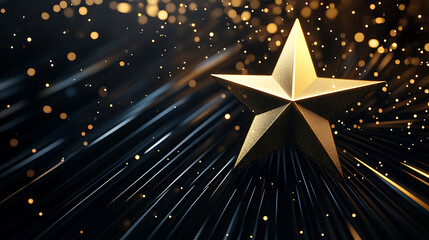 Wall Mural - 3d golden star on dark luxury background, elegant award ceremony background