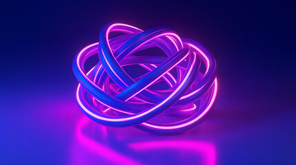 Poster - 3d rendering, rounded pink blue neon lines, glowing in the dark, abstract minimalist geometric background, ultraviolet spectrum, cyber space, futuristic wallpaper