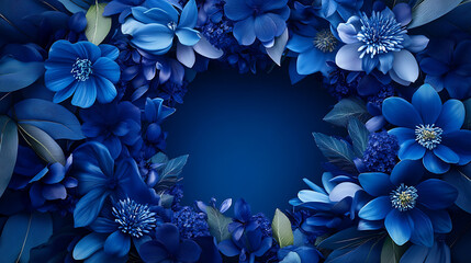 Poster - A beautiful blue flower arrangement with bracelets, leaves, and bouquet, fragrant, sea-inspired colors, botanical garden, fine art, painting, wreath of flowers, 3d artwork background
