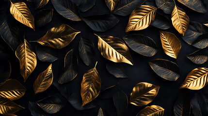 Poster - A black background with gold leaves on it