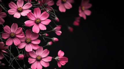 Poster - A black background with pink flowers