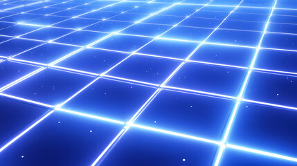 Poster - A blue grid background with white lines, glowing and futuristic, with a technology theme
