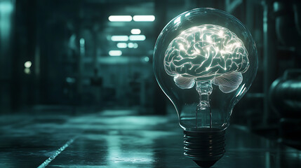 Aufkleber - A clean and shiny light bulb with a brain in the form of a glowing wire