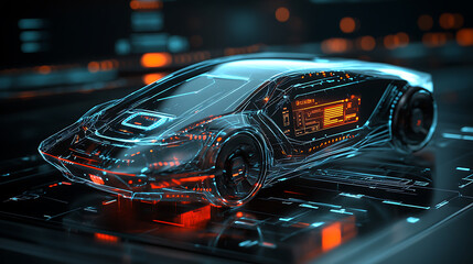 Aufkleber - A futuristic car dashboard concept, a futuristic car dashboard in style, low poly, wireframe in line, diagnostics in fui, gui