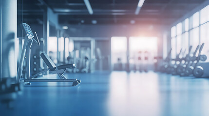 Leinwandbilder - A gym blur background for an aerobic, bodybuilding, or power strength exercise class, workout studio, health club, and personal trainer studio
