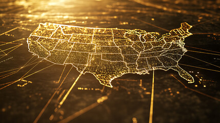 A map of the united states with lines and points on it
