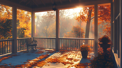 Poster - A screened porch in a brisk autumn evening