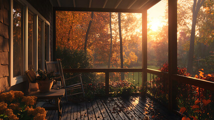 Poster - A screened porch in a brisk autumn evening