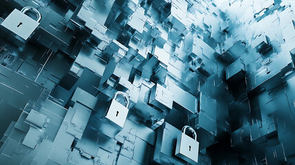 Aufkleber - Abstract background of security technology with padlock white and blue color illustration