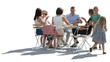 © Martin - Backlit cafe scene with many people, children and adults, sitting happily around the table and talking, isolated on transparent background