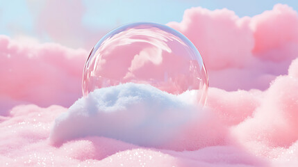 Poster - Funny, ultra soft glass ball with snow inside isolated on pink background, pastel colors, colorful poster and banner, cartoon minimal air style, 3d illustration
