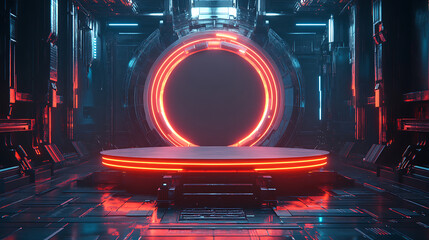 Poster - Futuristic circle 3d labstage in hud style, blank podium for show your product, 3d illustration