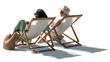 © Martin - Two women on beach vacation relaxing in sling chairs and talking. Backlit image isolated on transparent background
