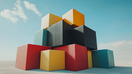 Poster - Geometric geometric shape of cubes with colors