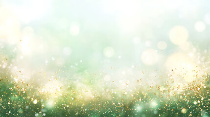 Poster - Gold and green bokeh banner with abstract green blurred background